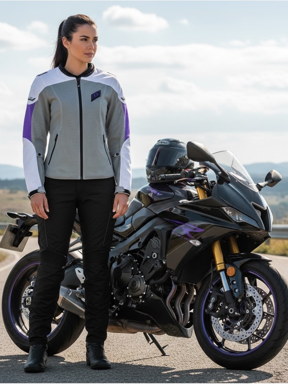 Women’s Fly Racing Grey & Purple Motorcycle Jacket - Performance Riding Gear
